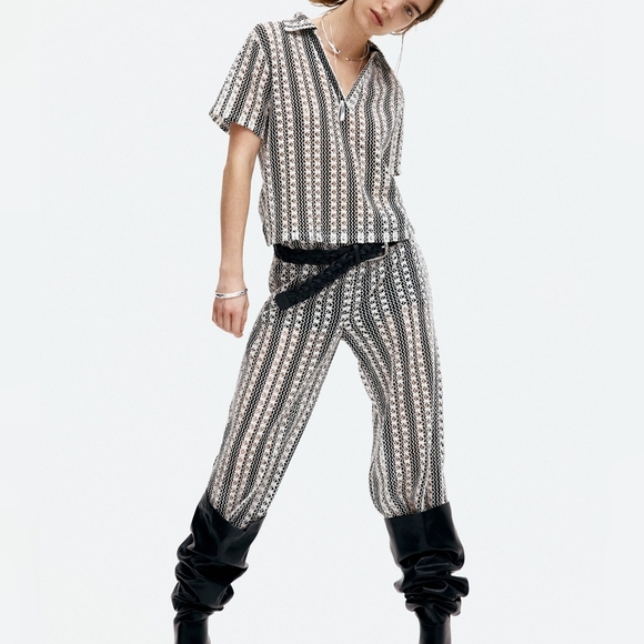 H&M Crochet Black And Ivory Striped Pants Size L SUMMER VIBEZ - Picture 4 of 6